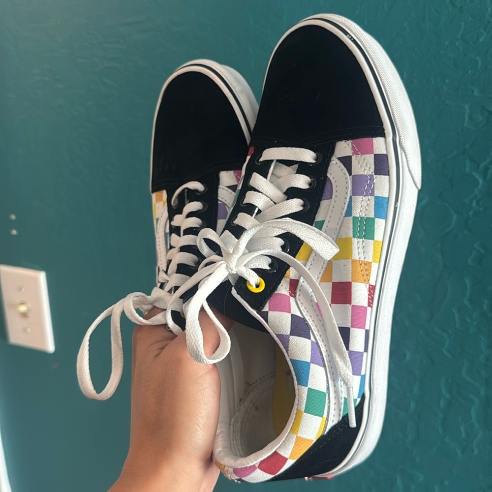 Rainbow checkerboard Vans
